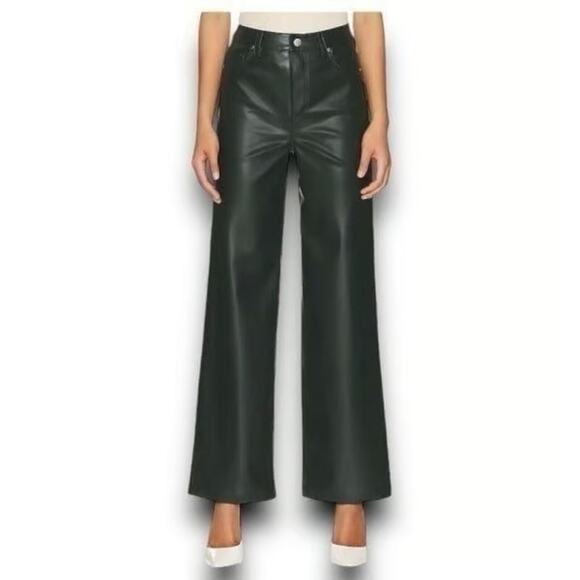 NWT Blank NYC Women's Green Vegan Leather High Rise Wide Leg Pants Size 29 - Picture 1 of 9